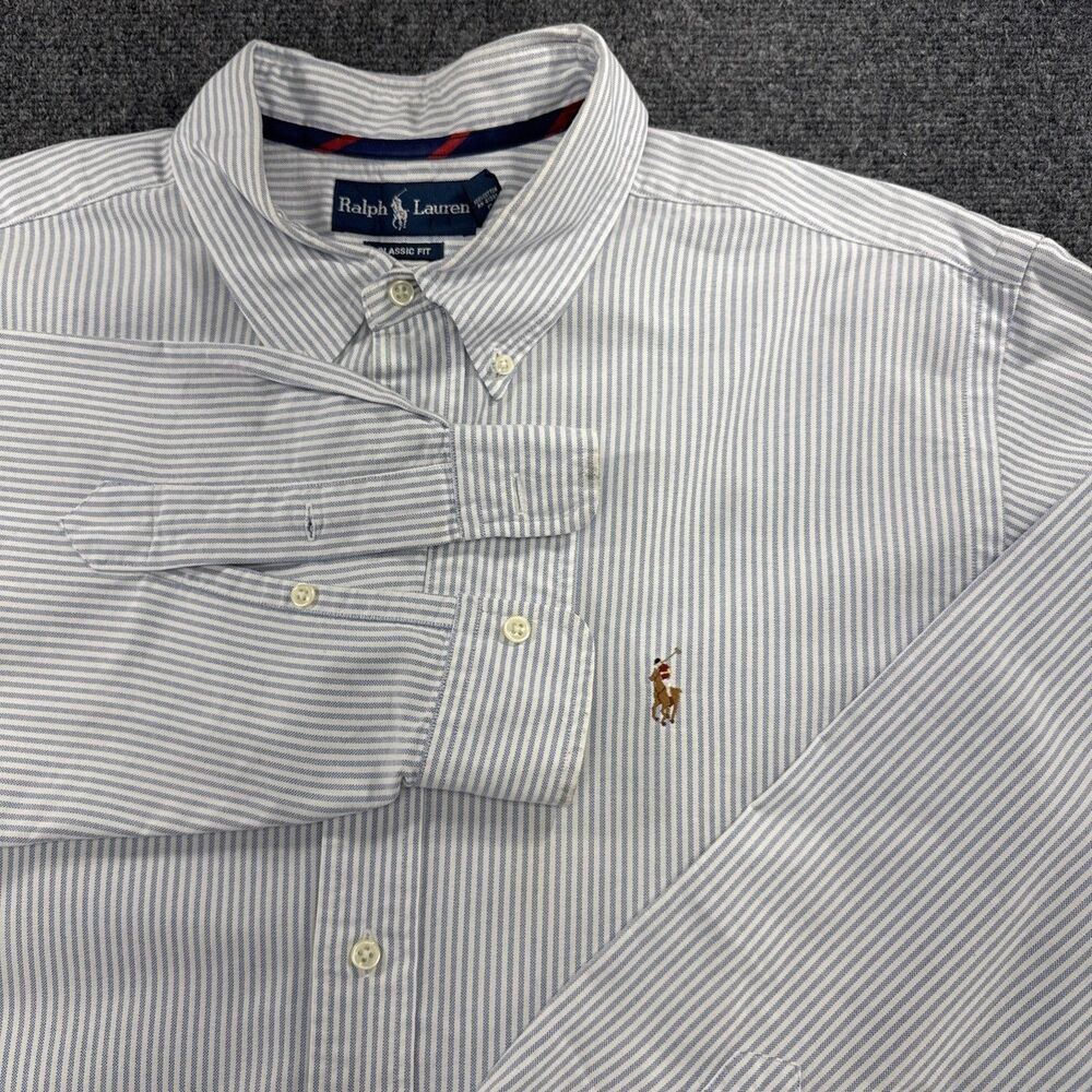 Ralph Lauren Classic Fit Mens XXL Blue White Stripe Oxford Shirt Multicolor Pony